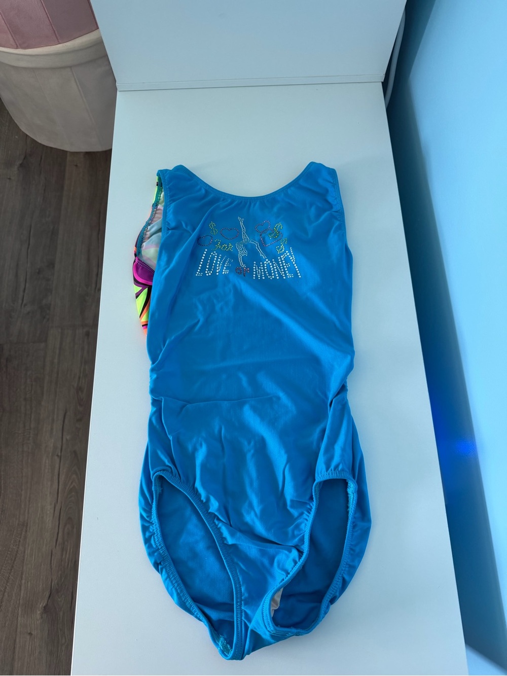 Motionwear Bright Blue Girls' One-Piece with Rhinestone 'Love & Money'